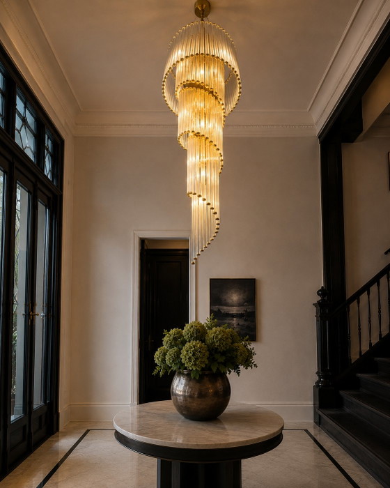 Spektakuläres originales Palme Design Lampenset aus den 70er Jahren – Pendelleuchten, Gold, Crystal (photo 6 of 6)
