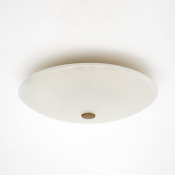 Image 1 of Stilnovo Textured Glass Flush Mount Ceiling Lamp, Italy 1950s