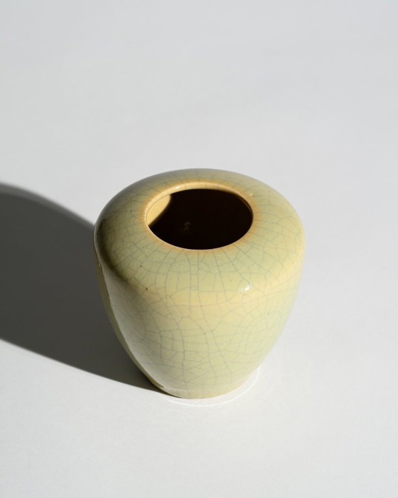 Image 1 of German Art Deco Crackle Glaze Ceramic Vase Duo Fürst Adolf Werkstätten Bückeburg