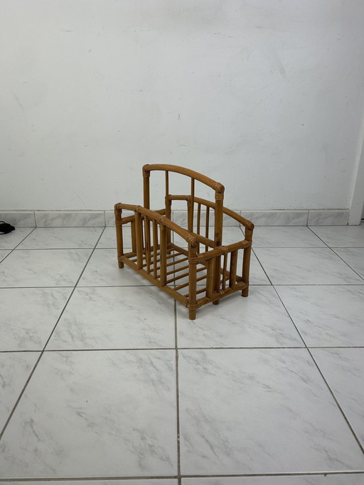 Vintage Bamboo Magazine Holder Newspaper Tray