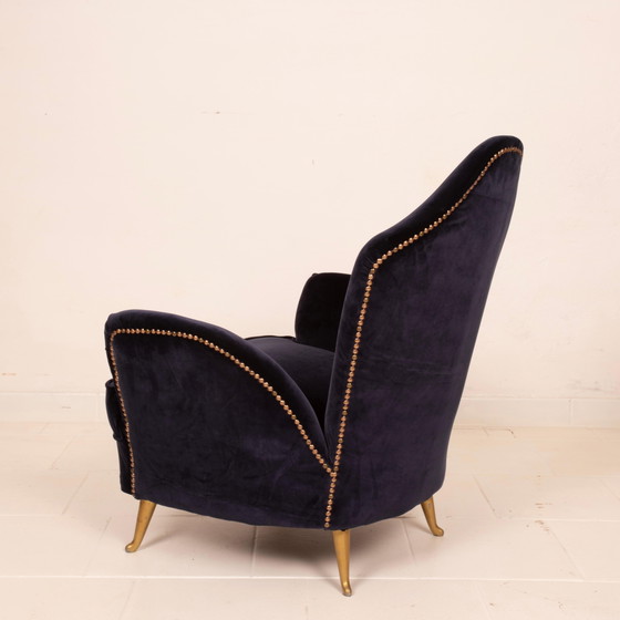 Cesare Lacca Mid Century Moderner italienischer Samt-Sessel für ISA Bergamo – Aluminium, Wood (photo 16 of 27)