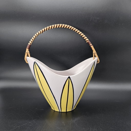 Maceta/Jardinero/Cuenco/Dulce de cerámica Steuler con asa, estilo retro vintage de los años 50/60.