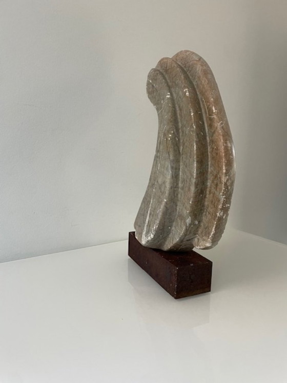 Image 1 of Scultura brutalista in pietra su acciaio Corten