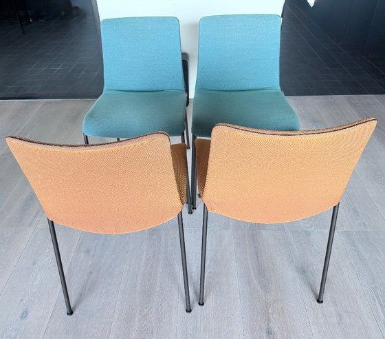 Set of 4 Walter Knoll Liz Dining chairs (Claudio Bellini), Textile, Metal, Turquoise (photo 7 of 13)