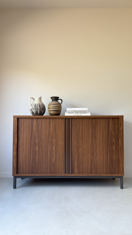 Vintage wooden sideboard with tambour doors