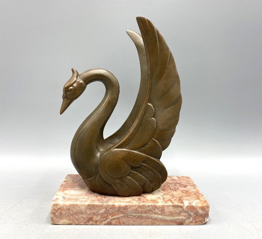 Art Deco Swan 1 bookend – statue on marble base – France ca. 1930