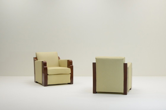 Image 1 of Set of 2 Leather Art Deco Club Chairs, 1930s France