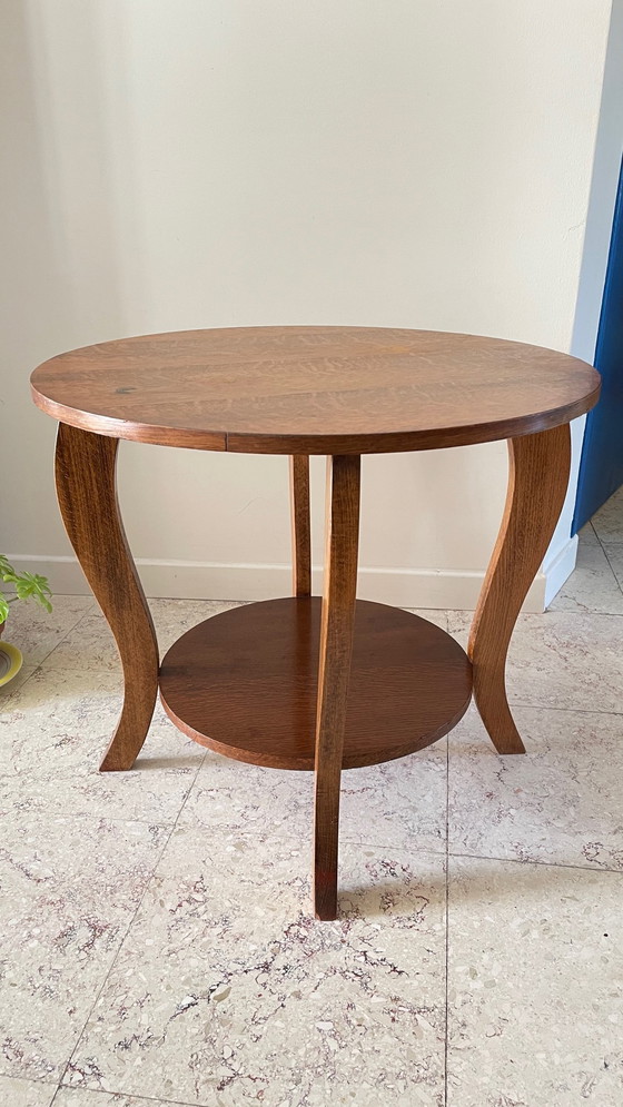 Image 1 of Round Oak Coffee Table with 2 Vintage Tops