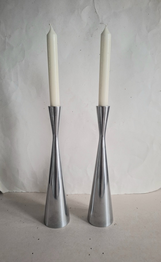 Image 1 of Erika Pekkari pour Ikea 2 bougeoirs design chromé type Götta 1990.