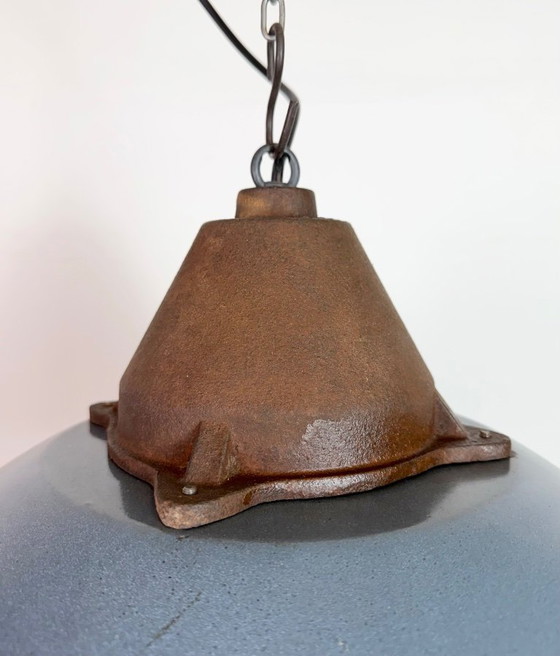 Image 1 of Industrial Grey Enamel and Cast Iron Pendant Light, 1960s