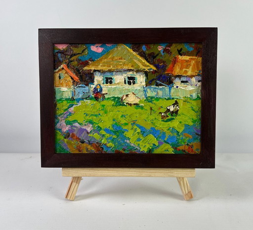 Original Oil Painting Summer Village Landscape Silence filled with warmth