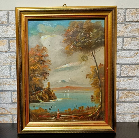 ANTICO DIPINTO SU TAVOLA SCENA 800, Dipinti e disegni, Legno, Tela, Blu, Figuratief (foto 4 di 5)