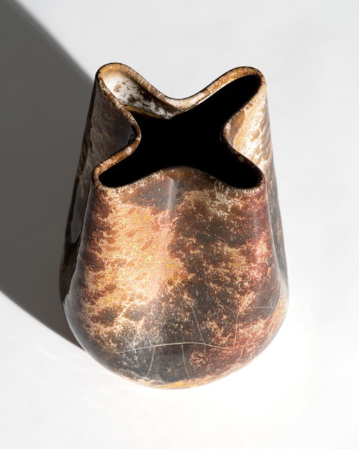 Richard Uhlemeyer Sculptural Studio Ceramic Vase – Rare Organic Form with Crystalline Metallic Glaze, Germany, 1970s