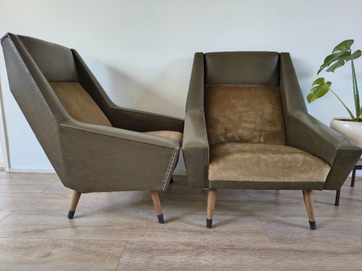 Set aus 2 Vintage Mid-Century Sessel (Olivgrün)