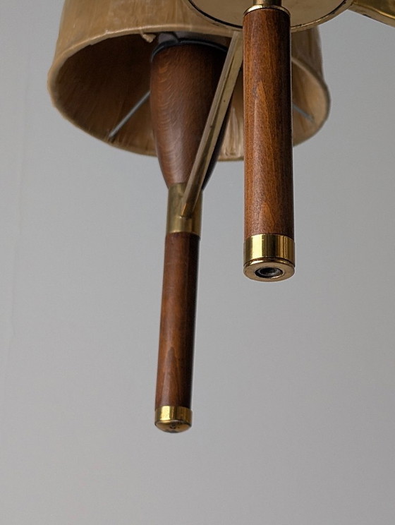 Image 1 of Danish Five-Arm Chandelier in Wood and Brass, 1950s