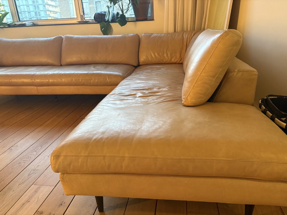 Image 1 of Ochre yellow leather corner sofa