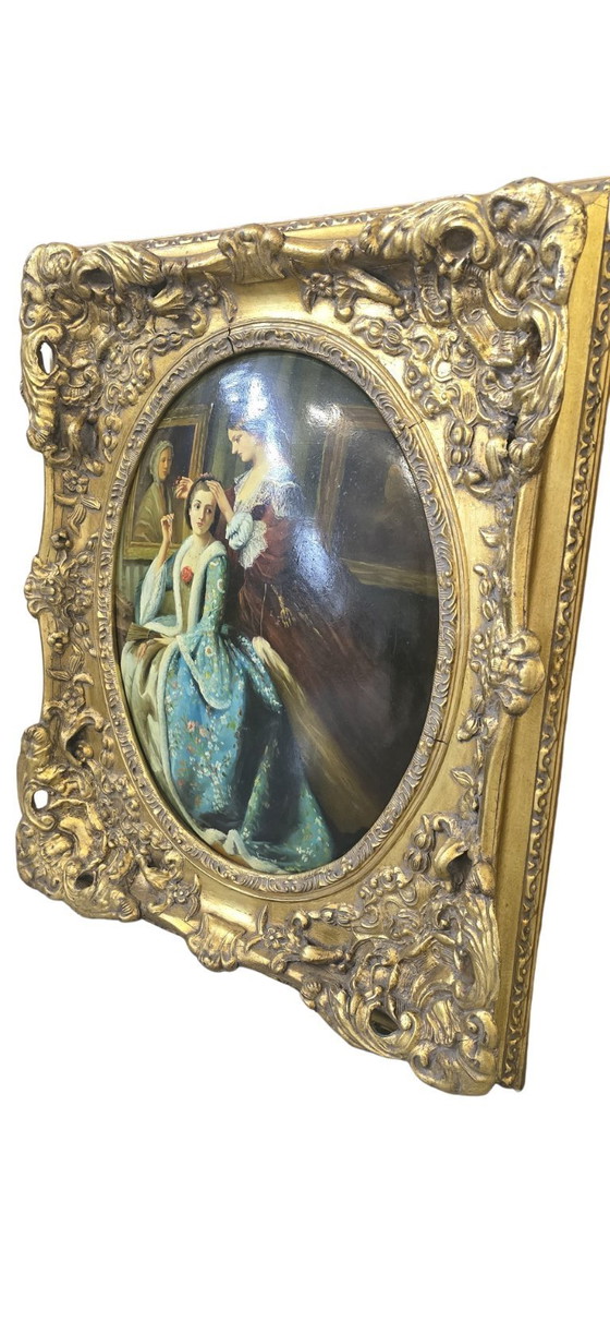 Image 1 of Pair of Oils on Canvas of the 18th Century Romantic Scenes Signed