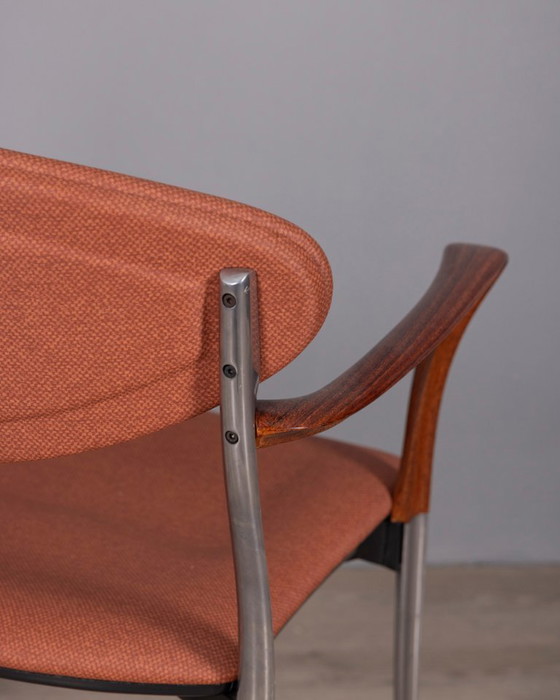 Image 1 of Set di 5 sedie vintage Coro degli anni '80 con braccioli, disegnate da Origlia per Origlia Italia.