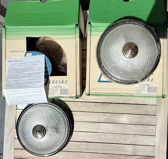 Image 1 of 2 ceiling lights in Hollywood Regency style, crystal glass shade and brass base