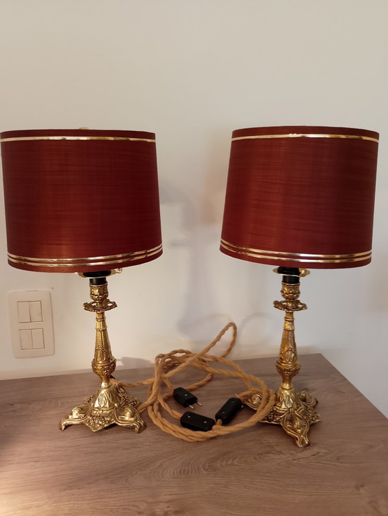 Image 1 of Pair of Italian gilt bronze dolphin lamps, Baroque style, restored Empire style