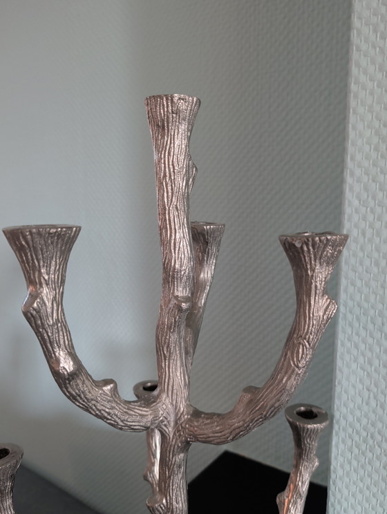 Image 1 of Bougeoir vintage en forme de tronc d'arbre argenté pour 7 bougies