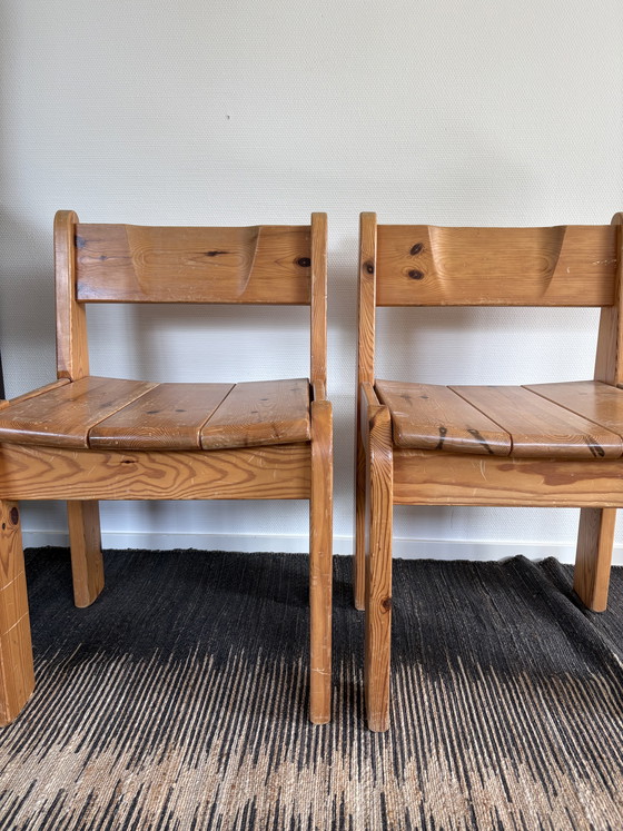 Image 1 of   Vintage Ate van Apeldoorn set pine wood stoelen brutalist