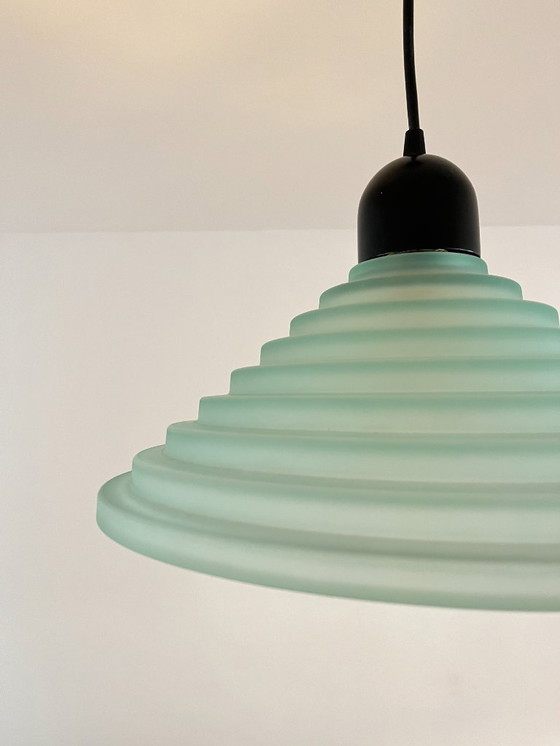 Image 1 of Suspension vintage en verre alvéolé vert turquoise, style postmoderne des années 1980