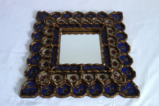 Vintage Peruvian mirror, painted glass and wood