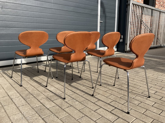 Image 1 of Fritz Hansen Ant (mier) chairs in Cognac leder NIEUWstaat!