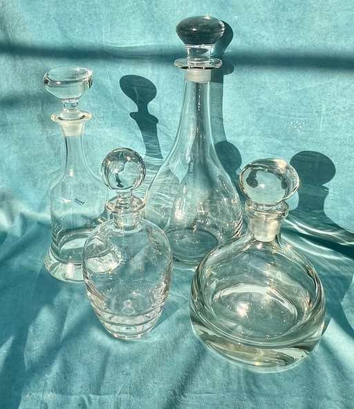 Set of 4 heavy crystal glass decanters with cut stoppers - Bohemia / Decore