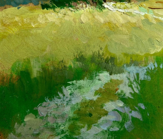 Image 1 of Original Oil Painting Summer Road Landscape Golden summer fields