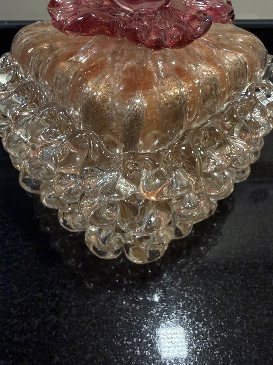 Image 1 of Set di lampade vintage in vetro di Murano Rostrato firmate, con diffusore decorativo abbinato – Vetro avventurina beige e oro