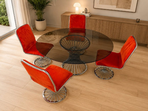 Space Age Table Et 4 Chaises Entièrement Restauré – eetkamerset, Chrome