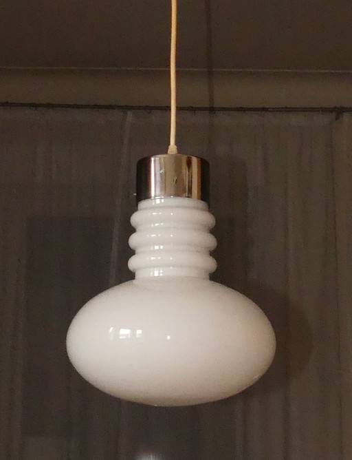 Hanging lamp cased glass light bulb shape 70s UK1aeb