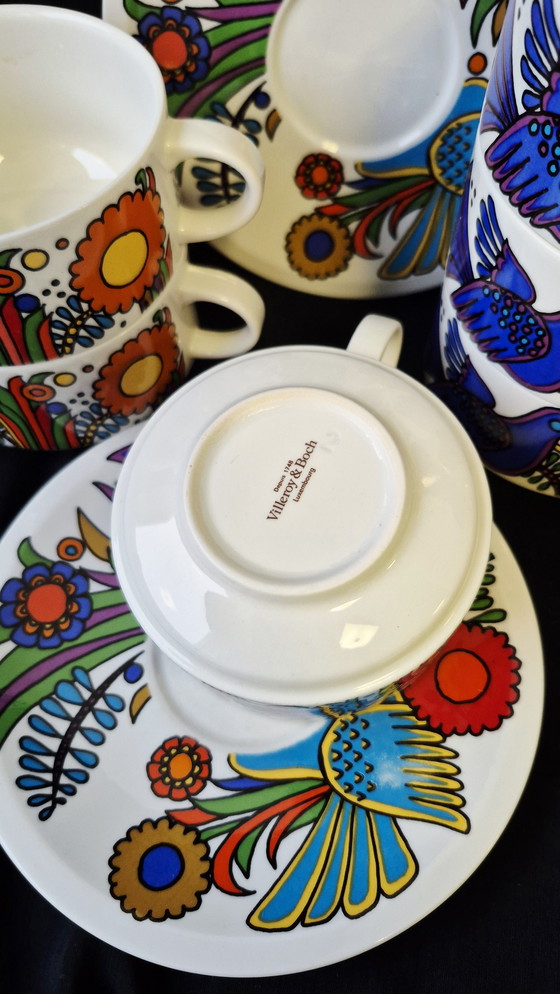 Image 1 of 7 tazze da caffè Acapulco Villeroy & Boch + 2 piattini con logo marrone