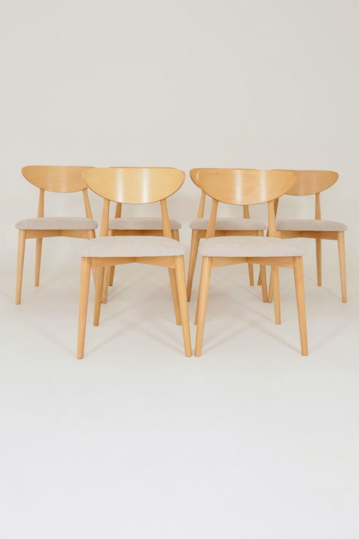 Set di 6 sedie da pranzo moderne, legno di faggio naturale ed ecru Farbic