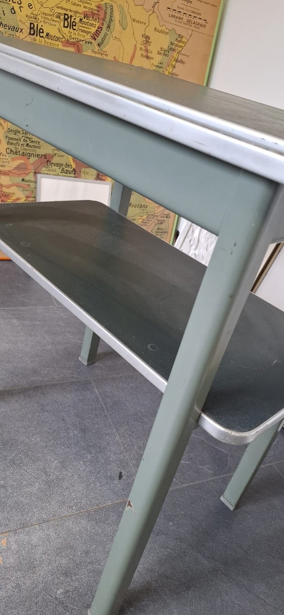 Industrial side table Gispen, Ahrend style with linoleum top, Jaren 60, Metal, Green (photo 3 of 5)