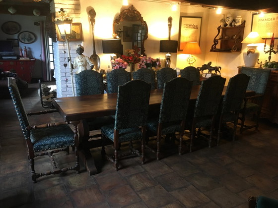Tavolo da monastero + 9 sedie e 2 poltrone Luigi XIII in rovere., Tavoli da pranzo (foto 17 di 20)