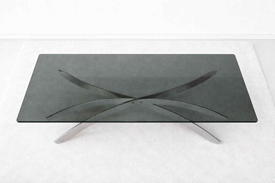 Image 1 of Mesa de centro Space Age en acero y cristal ahumado