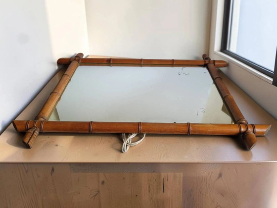 Wooden mirror turned in a bamboo style 58*73 cm – Glass, Art Nouveau (photo 6 of 7)