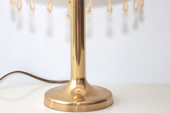 Image 1 of Table lamp, brass, textile, fringe, art glass beads, 90s vintage