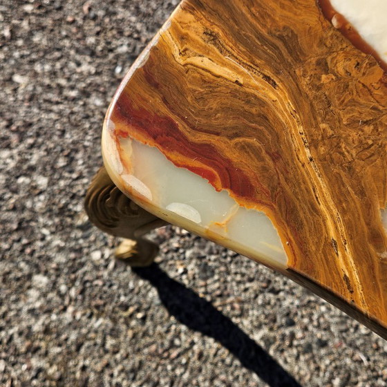 Image 1 of  French Vintage Onyx Marble and Brass Coffee Table -Marble Cocktail Table-Lounge Table-Baroque Style-60s