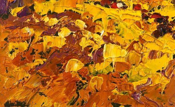 Image 1 of Original Oil Painting Evening Field Landscape Autumn is floating over the horizon