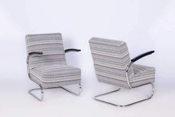 Restored Bauhaus Armchair With Stool, By W. Gispen, Mücke-Melder, Czech, 1930s – Textile, Wood (photo 7 of 19)