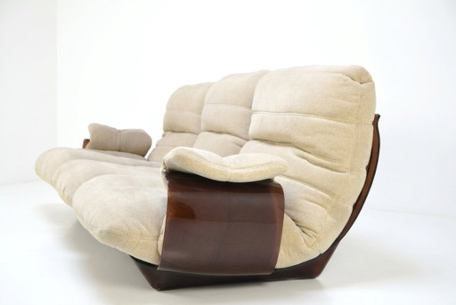 Ligne Roset Marsala 3-zitsbank van Michel Ducaroy — Vintage Frans Design, Licht Beige Bouclé Jaren 70
