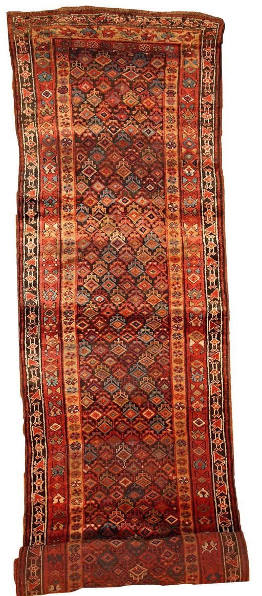 Tappeto antico persiano-curdo fatto a mano, 109 cm x 542 cm, anni 1880 - 1B445