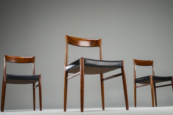 Image 1 of Mid Century Palisander Esszimmerstuhl mit Leine, 1950er Jahre, 4er Set