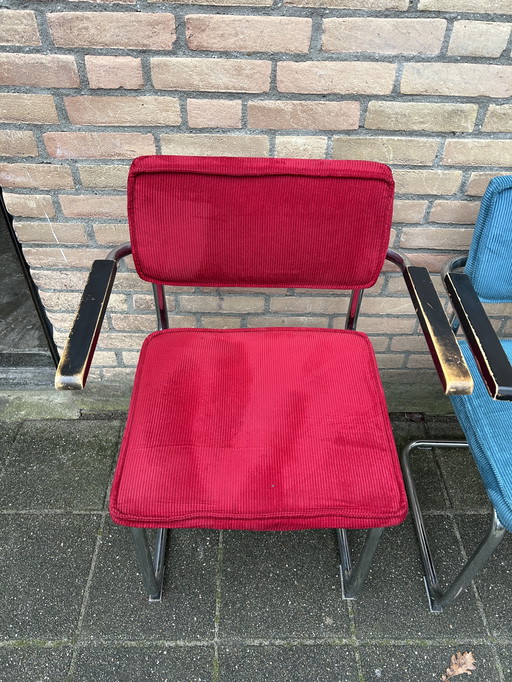 4 sedie in tessuto a coste con struttura tubolare cromata