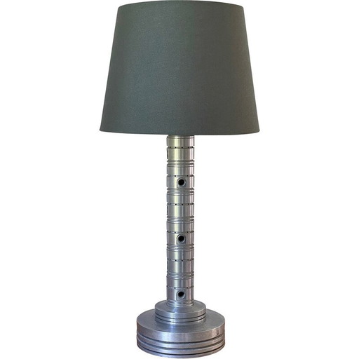 Vintage Space Age industriële lamp in gepolijst metaal en kaki stof