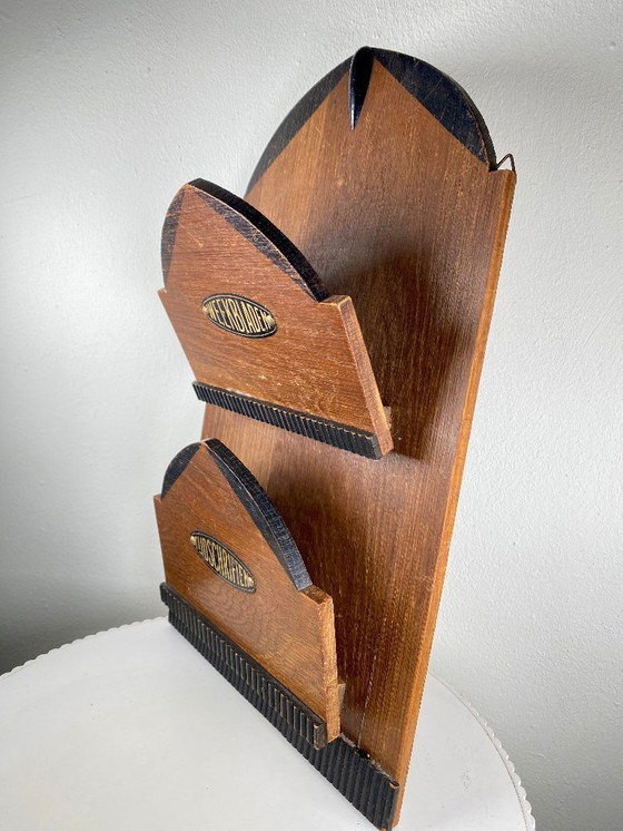 Image 1 of Portariviste antico/vintage - Portariviste da parete - Portariviste in legno Art Déco olandese degli anni '30 - Scuola di Am